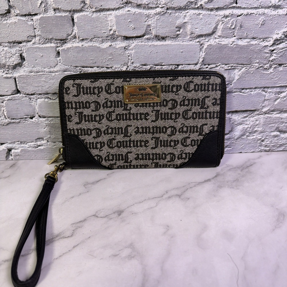 Vintage Juicy Couture Wallet Womens Monogram Zip Inner Zip Beige Lining